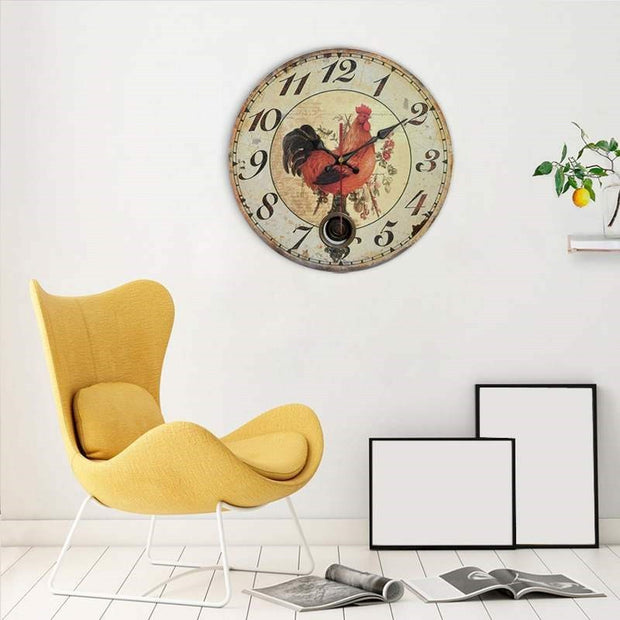 European Creative Wall Clock Wooden Living Room Quartz