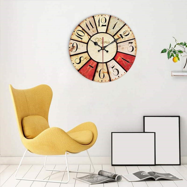European Creative Wall Clock Wooden Living Room Quartz