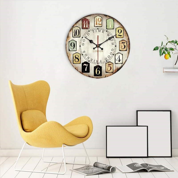 European Creative Wall Clock Wooden Living Room Quartz