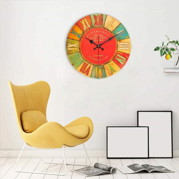 European Creative Wall Clock Wooden Living Room Quartz