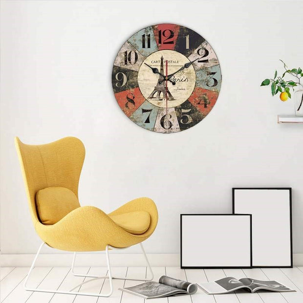 European Creative Wall Clock Wooden Living Room Quartz