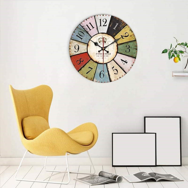 European Creative Wall Clock Wooden Living Room Quartz
