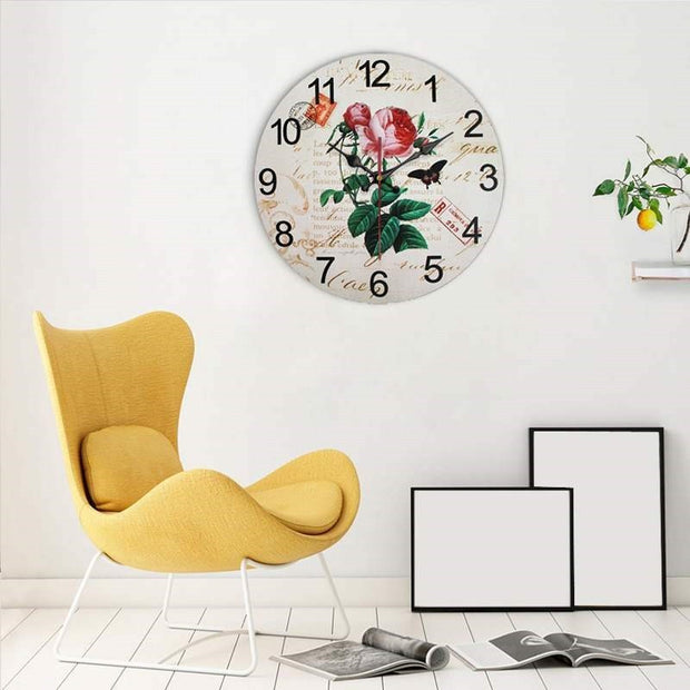 European Creative Wall Clock Wooden Living Room Quartz