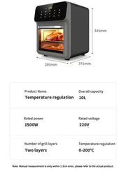 12L Large Capacity Electric Air Fryers Oil-free Automatic Household Kitchen 360°Baking Convection Oven Deep Fryer without Oil