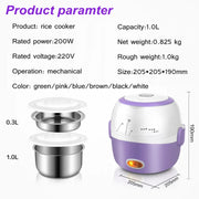 DMWD MINI Rice Cooker Thermal Heating Electric Lunch Box 1/2 Layers Portable Food Steamer Cooking Container Meal Lunchbox Warmer