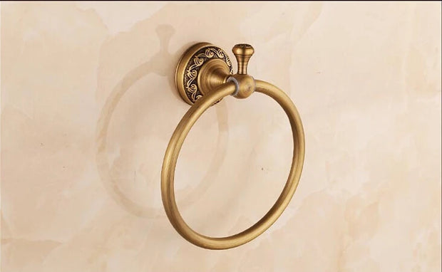 Antique Brushed Copper Carved Base Bathroom Accessories Bath Towel Shelf Towel Bar Paper Holder Cloth Hook