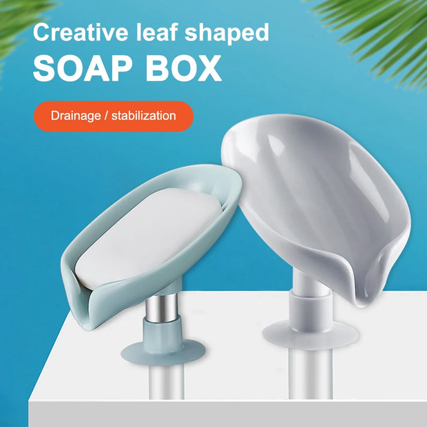 Soap Dish Storage With Suction Cup Laundry Leaf Shape Soap Box