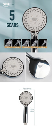 High Pressure Shower Head Handheld 3/5 Modes Multifunction Strong Flow Rain Massage Showerhead long Hose and Adjustable Holder