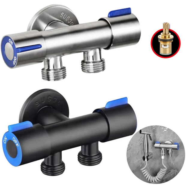304Stainless Steel Bathroom Faucet Dual Control Double Handle Cold Water Faucet Toilet Angle Valve Outlet Valve Faucet Accessory