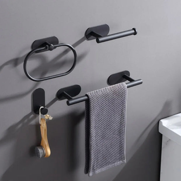 Wall Mount Toilet Towel Paper Holder Adhesive Black Silver