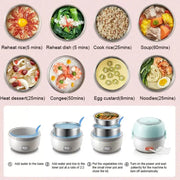 DMWD MINI Rice Cooker Thermal Heating Electric Lunch Box 1/2 Layers Portable Food Steamer Cooking Container Meal Lunchbox Warmer