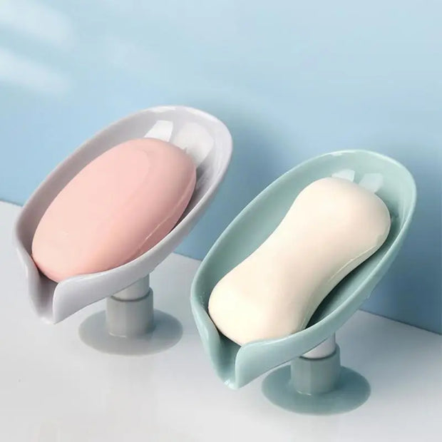 Soap Dish Storage With Suction Cup Laundry Leaf Shape Soap Box