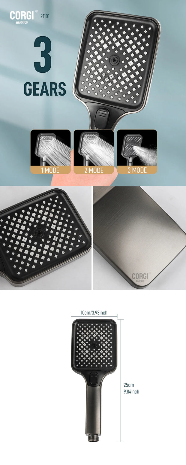 High Pressure Shower Head Handheld 3/5 Modes Multifunction Strong Flow Rain Massage Showerhead long Hose and Adjustable Holder