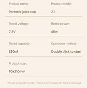 Portable Electric Juicer Cup for Smoothies, Shaved Ice, and Juices -12-Blade Stainless Steel Blender with Wireless Charging