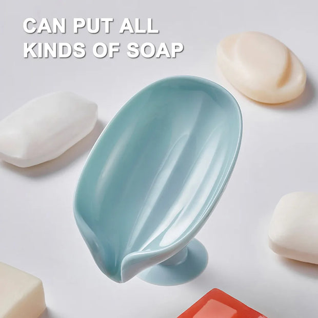 Soap Dish Storage With Suction Cup Laundry Leaf Shape Soap Box
