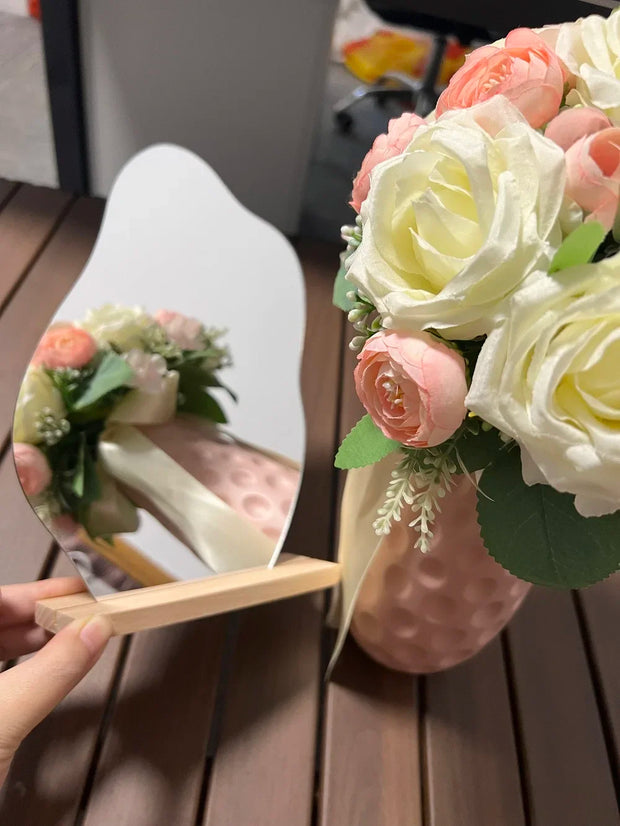 Wooden Irregular Makeup Mirror Cloud Shaped Frameless Decorative Mirror Living Room Bedroom Bathroom Acrylic Makeup Mirror